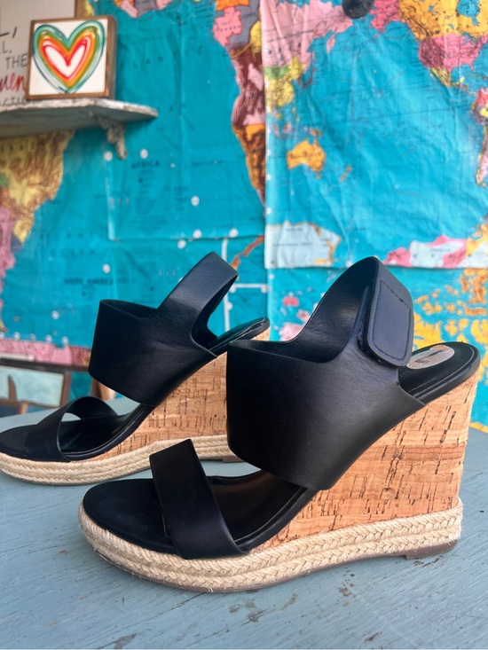Charles By Charles David Black Leather Espadrille Wedge Sandals
